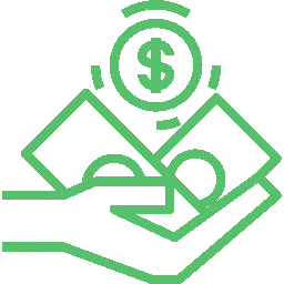 A green dollar sign sitting on top of some money.