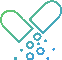 A blue and green pill sign with some small bubbles